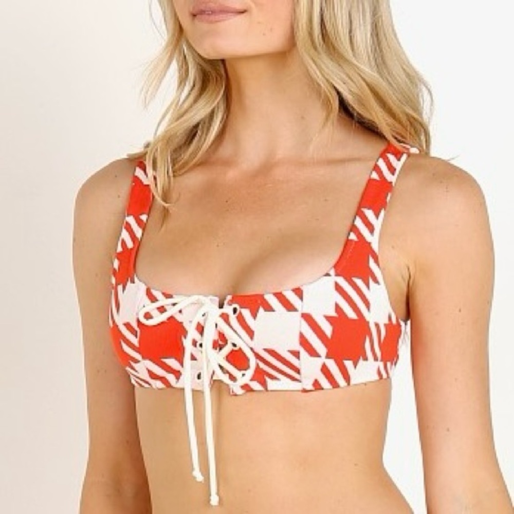 Solid & Striped Isabella Gingham Bikini Top Red White Sz M NWT
